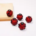 Vintage frosted glass beads with black patterns, red round DIY loose beads for jewelry making. - 18mm / Red