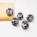 Frosted glass beads with retro black patterns, DIY handmade round loose bead accessories SKU. - 18mm / White
