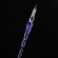 Stylo plume en verre cristal avec design étoilé bleu, outil d'écriture élégant et créatif. - Lumineux - bleu royal