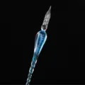 Plume en verre cristal bleu avec bulles étoilées, outil d'écriture élégant pour calligraphie. - Lumineux - bleu aquatique