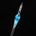 Stylo plume en verre bleu avec motif floral, variante de stylo en cristal pour écriture créative. - Modèle à fleurs incrustées - Lanxi