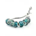 Bracelet chaîne serpent en argent avec perles de verre bleu sarcelle et feuille d'or mode. - E bleu paon
