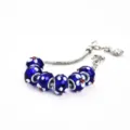 Bracelet charms en verre bleu avec chaîne serpent argentée et perles florales pour femme - Bleu Roi