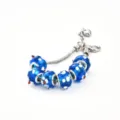 Bracelet chaîne serpent argenté avec perles en verre de Murano bleu, pois blancs et motifs floraux. - Style A Bleu Lac