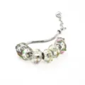 Bracelet jonc serpent en argent avec perles de verre artisanales, fleurs roses et paillettes. - D transparent