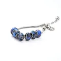 Bracelet chaîne serpent en perles de verre bleu style européen avec sable doré et motifs de roses. - Porcelaine bleue style B