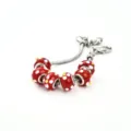 Bracelet charms en perles de verre rouge motif floral blanc avec chaine serpent argent - Rouge style A