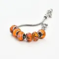 Bracelet charms en verre de Murano orange chaîne serpent argent perles cristal femme - Porcelaine orange style B
