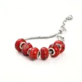 Bracelet charms en perles de verre rouges chaîne serpent argentée bijoux mode pour femme - D céramique rouge