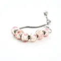 Bracelet charms en perles de verre style Pandora avec chaine serpent en argent et rose. - E céramique blanche