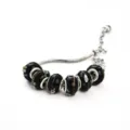 Bracelet chaîne serpent en argent avec perles en verre noir, bijoux élégants style européen. - D céramique noire