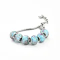 Bracelet de breloques en verre de Murano bleu style Pandora chaîne serpent argent - E céramique bleu lac