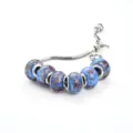 Bracelet chaîne serpent en argent avec perles breloques en verre de Murano bleu, bijoux. - E céramique bleue