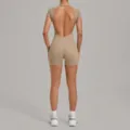 Femme combinaison de yoga courte dos nu romper fitness en kaki vetement sport - Marron argile