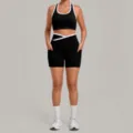 Schwarz-weiß kontrastierende sportliche Crop Top und Biker Shorts Yoga Set Fitness Damen. - S / Oberteil Und Unterteil / Schwarz