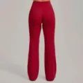 Red high-waisted flare yoga pants with back V-seam, ideal for fitness and casual wear. - S / Bottoms / Ruby Red