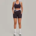 Damen Fitness Yoga Set Kontrast Trim Sport-BH und Kreuzbund High-Waist Sportshorts - Parfüm-Lila