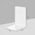 Detailed view of white desktop L-shaped bookend organizer, durable book stopper stand. - 1 Piece/Pack / White