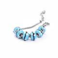 Silber Schlangenkette Bettelarmband mit blauen Glasperlen für Damen Modeschmuck Stil - 9*14mm / Seeblau Stil D