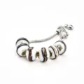 Silberne Schlangenkette Bettelarmband mit schwarz-weißen Glasperlen, klassischer Schmuck. - 9*14mm / Weißes F-Porzellan