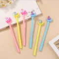 Detailed close-up view of cute cartoon unicorn gel pens neatly arranged on office desk. - Mixed Colors