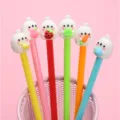 Cute cartoon rabbit gel pen detail shot showcasing colorful student stationery with topper. - Rabbit Hugging Fruit (Mixed) / Multicolor