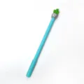 Detailed view of cute cactus gel pen with sunny day print, blue barrel office stationery. - Blue