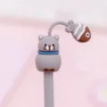 Cute grey cat cartoon gel pen detail with dangling fish charm and soft silicone texture tip. - Cute Cat