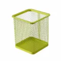 Portapenne quadrato in rete metallica per organizzare la scrivania, solido e utile. - Quadrato / verde-giallo