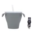 Grey silicone baby snack cup with handles straw and strap, portable infant food container variant. - Grey (with Lanyard & Straw)