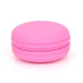 Pink silicone macaron storage box, portable jewelry travel case and cute cosmetic organizer. - Pink