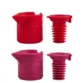 Silicone wine stopper set, reusable bottle seal plugs for champagne and red wine preservation. - Red and Rose Red