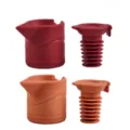 Silicone wine stopper and pourer set, leak-proof fresh keeper for home red wine bottles. - Wine Red & Orange