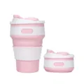 Collapsible silicone coffee cup in pink and white, featuring a portable and foldable design for travel. - Sakura Pink