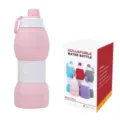 Πτυσσόμενο μπουκάλι νερού σιλικόνης 600ml φορητό αθλητικό μπουκάλι ταξιδιού ροζ. - Ροζ