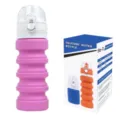 Ροζ πτυσσόμενο μπουκάλι νερού σιλικόνης 400ml με κουτί συσκευασίας για υπαίθρια σπορ. - Τριανταφυλλί