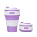 Collapsible silicone coffee cup, portable travel telescopic water cup in purple and white. - Lilac Purple