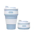 Silicone collapsible coffee cup, portable folding travel mug with lid for daily commute use. - Light Blue