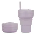 Folding silicone straw cup travel outdoor sports portable purple cup compact design - Pure Purple (with Straw)