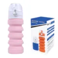 Collapsible silicone water bottle for outdoor travel, portable and compact design with 400ml. - Hot Pink