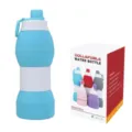 Πτυσσόμενο μπουκάλι νερού σιλικόνης 600ml φορητό αθλητικό μπουκάλι ταξιδίου με κουτί συσκευασίας - Γαλάζιο