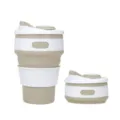 Portable collapsible silicone coffee cup, travel mug in khaki and white color variant. - Khaki
