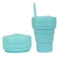 Collapsible silicone travel cup with straw, portable folding water cup for outdoor sports. - Pure Green (With Straw)