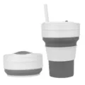 Foldable silicone travel water cup with straw, portable outdoor telescopic drinking mug. - Grey (with Straw)