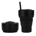 Black collapsible silicone straw cup for travel and outdoor sports portable use sku view - Pure Black (with Straw)