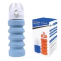 Collapsible silicone water bottle for outdoor sports, travel and cycling with portable design. - Light Blue