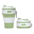 Collapsible silicone coffee cup, portable travel telescopic water cup with carabiner hook. - Matcha Green (with Carabiner)