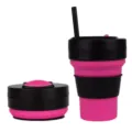 Foldable silicone straw cup travel outdoor sports portable coffee mug pink black compact design - Black + Rose Red (With Straw)