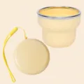Beige 200ml Φορητό Πτυσσόμενο Κύπελλο Ταξιδιού Σιλικόνης με Λουράκι Χεριού και Καπάκι - Ζαχαρί