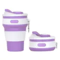 Collapsible silicone coffee cup portable travel mug with lid and hook for outdoor daily use - Lilac (with Carabiner)